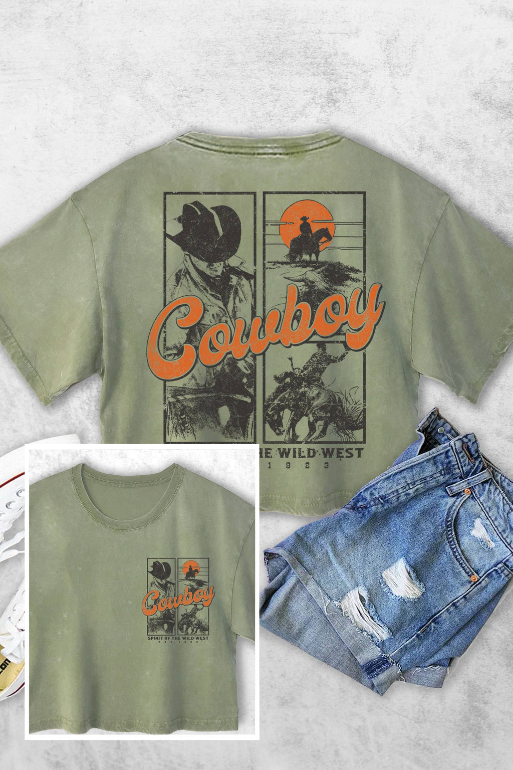 Cowboy Wild West F&b Women's Vintage Graphic Crop Top