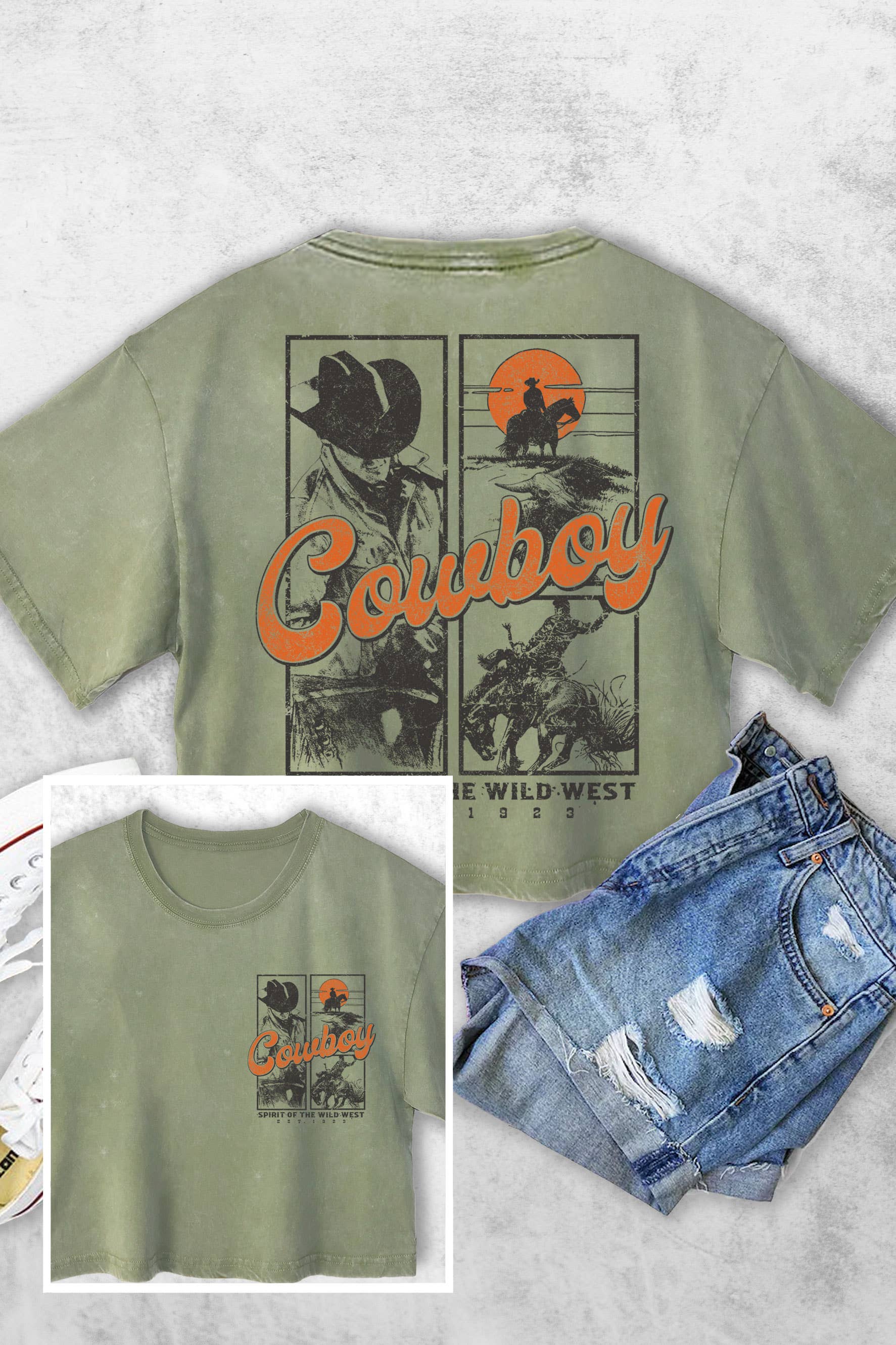 Cowboy Wild West F&b Women's Vintage Graphic Crop Top