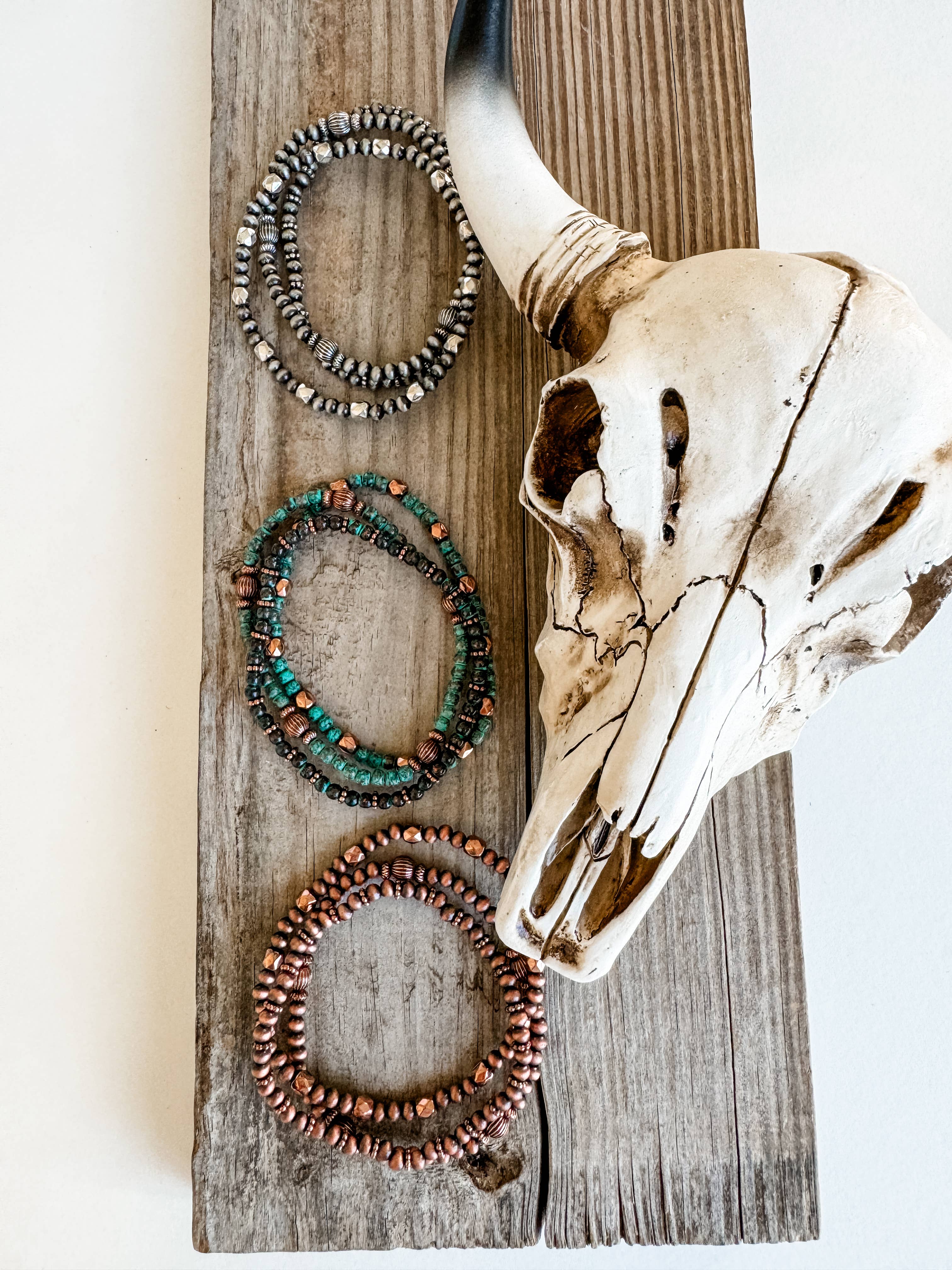 Navajo Style Pearl Stackable Bracelet Set