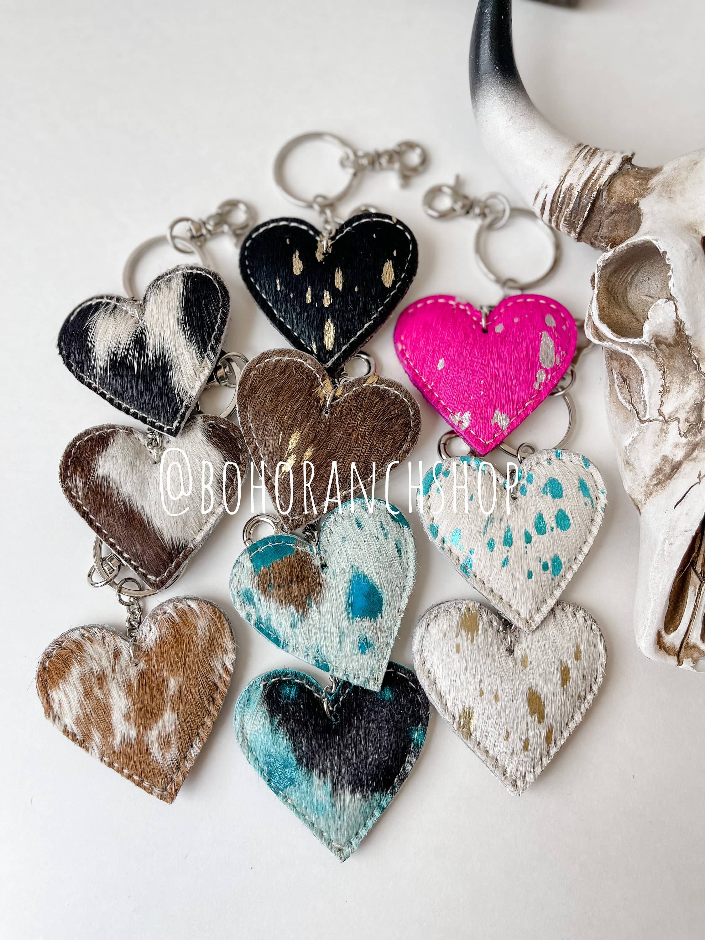 Western Heart Cowhide Hairon Keychain