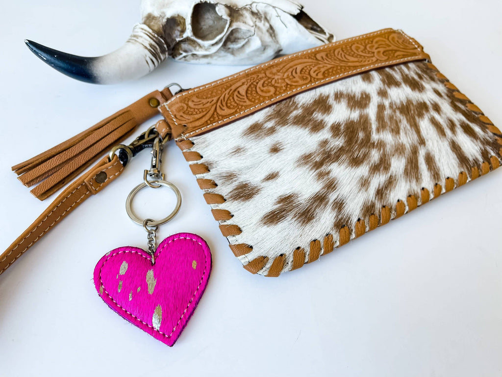 Western Heart Cowhide Hairon Keychain
