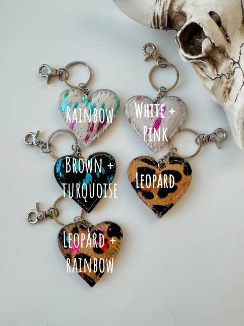 Western Heart Cowhide Hairon Keychain