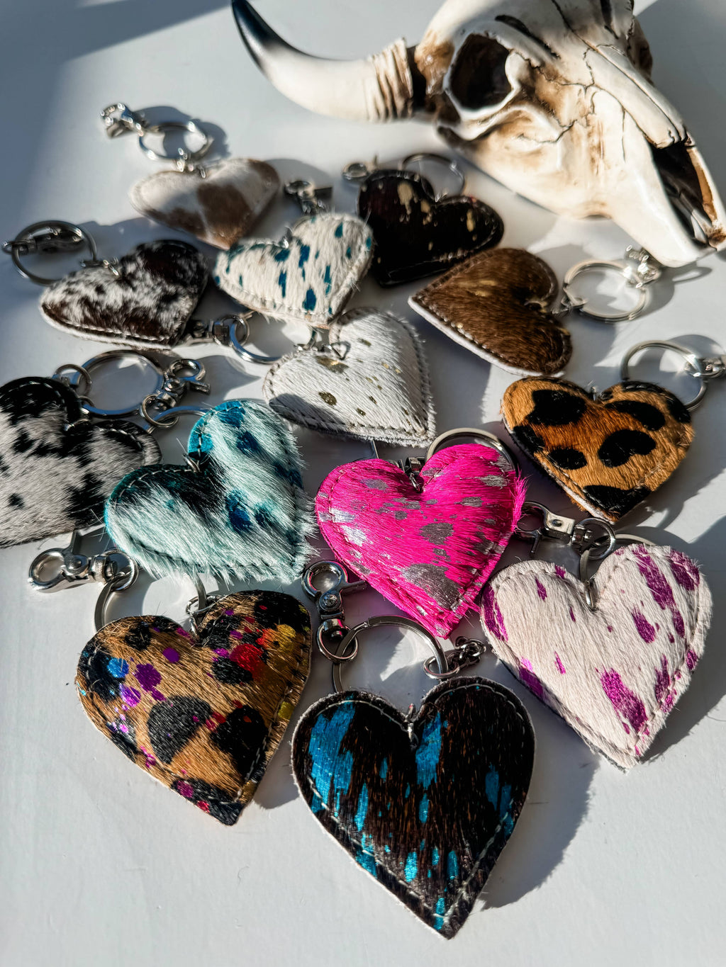 Western Heart Cowhide Hairon Keychain
