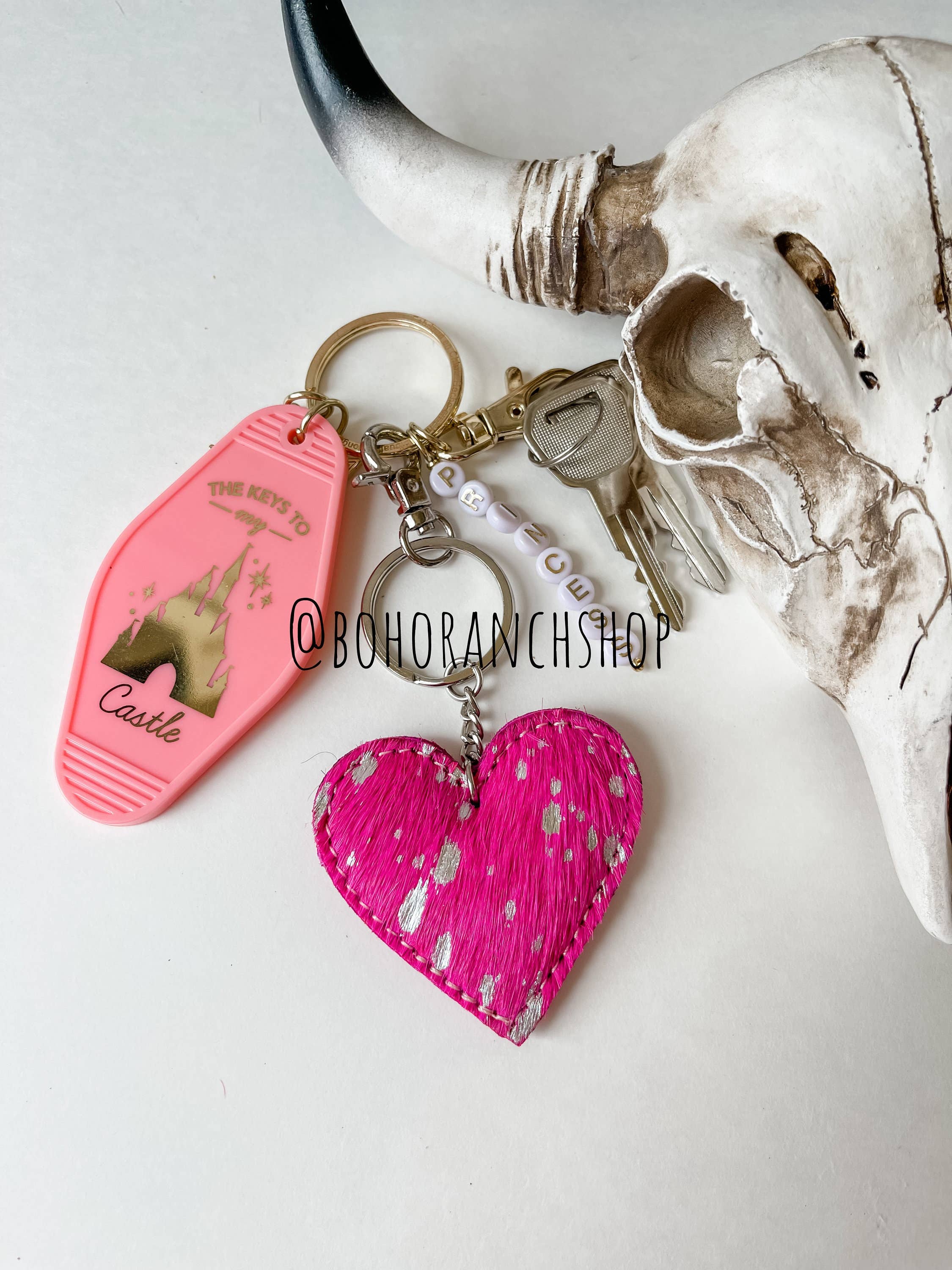 Western Heart Cowhide Hairon Keychain