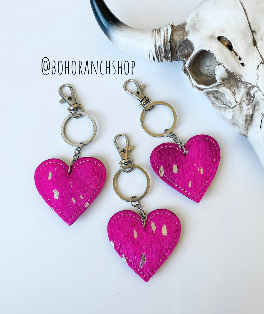 Western Heart Cowhide Hairon Keychain