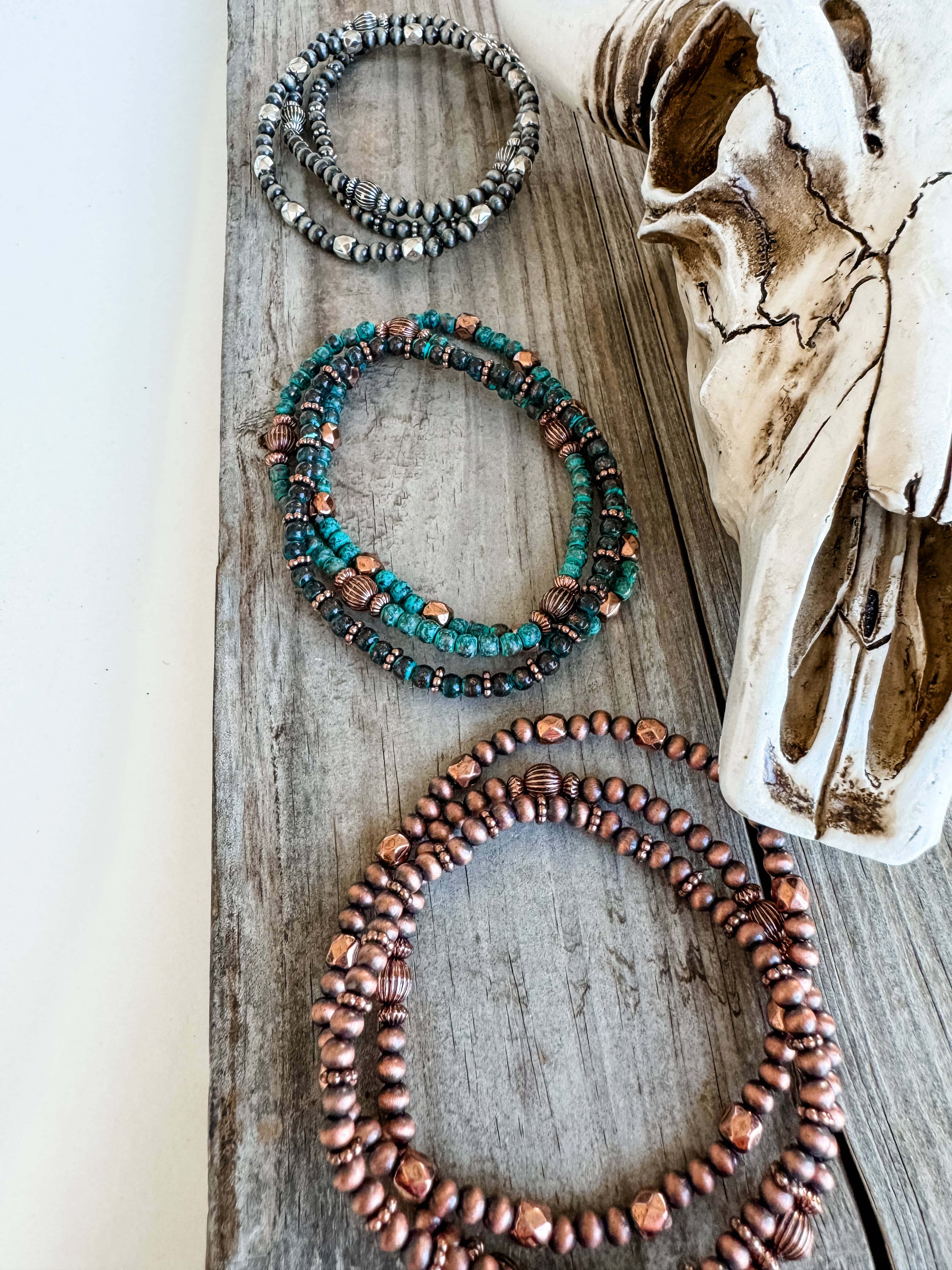 Navajo Style Pearl Stackable Bracelet Set