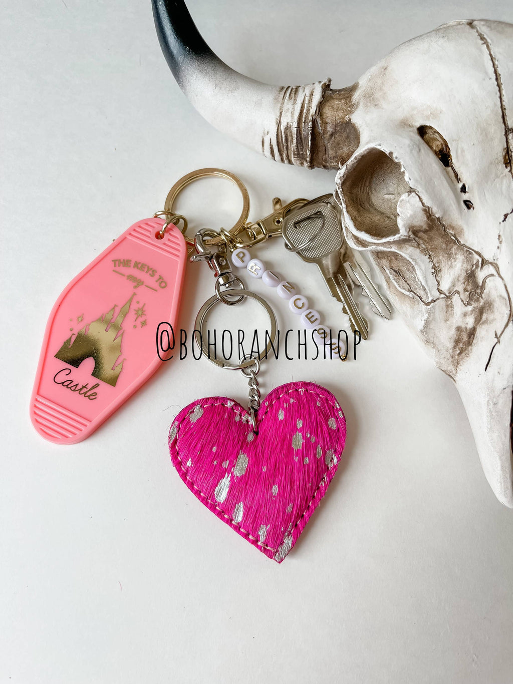 Western Heart Cowhide Hairon Keychain