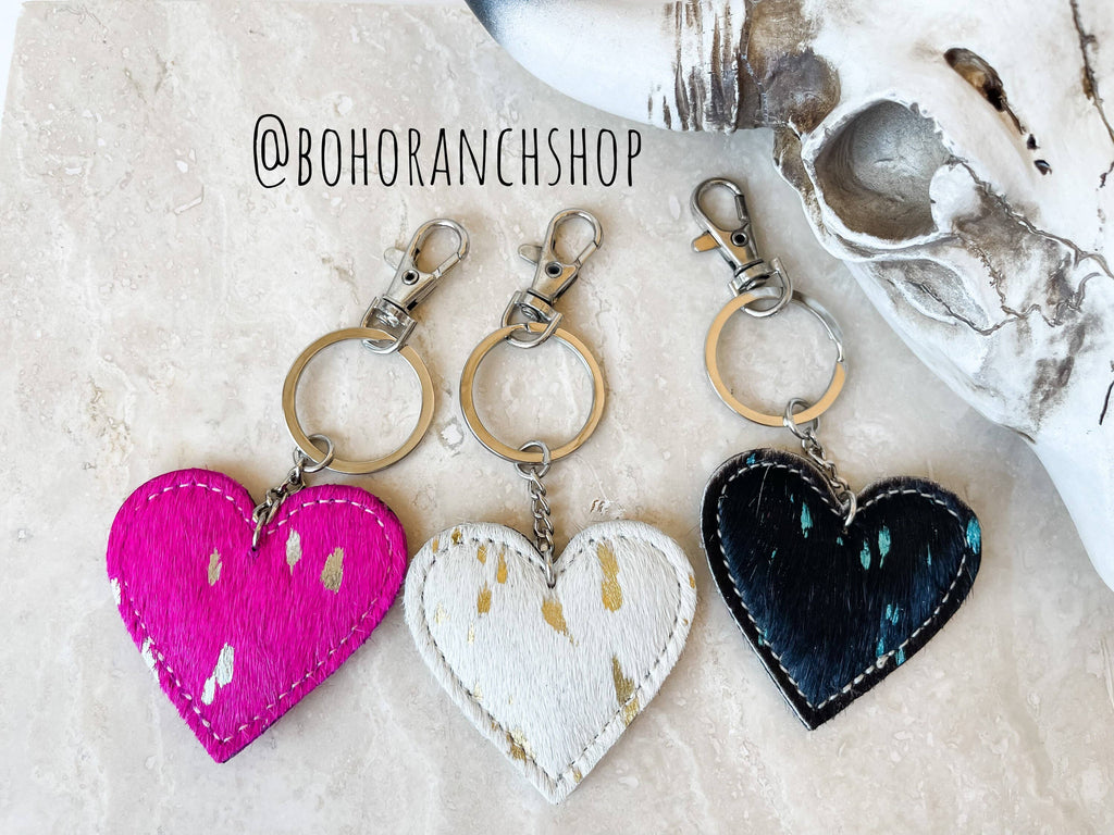 Western Heart Cowhide Hairon Keychain