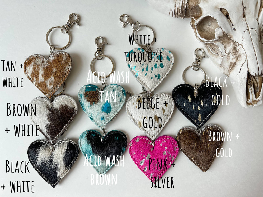 Western Heart Cowhide Hairon Keychain