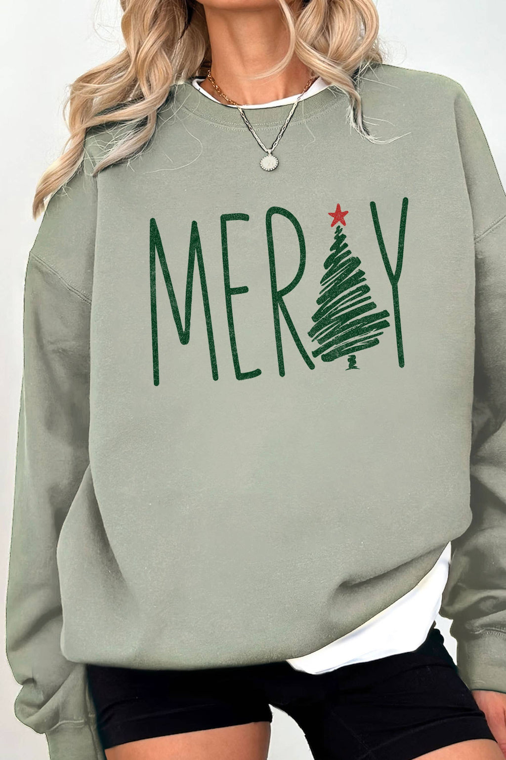 Merry Christmas Tree Graphic Brushed Sweatshirts