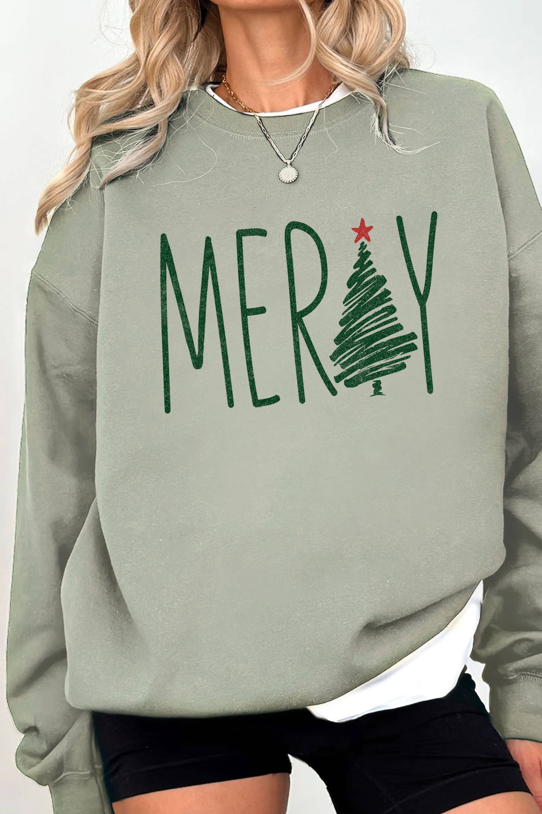 Merry Christmas Tree Graphic Brushed Sweatshirts