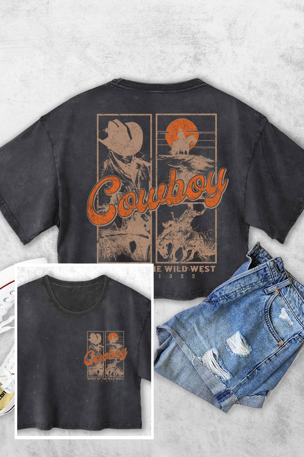 Cowboy Wild West F&b Women's Vintage Graphic Crop Top