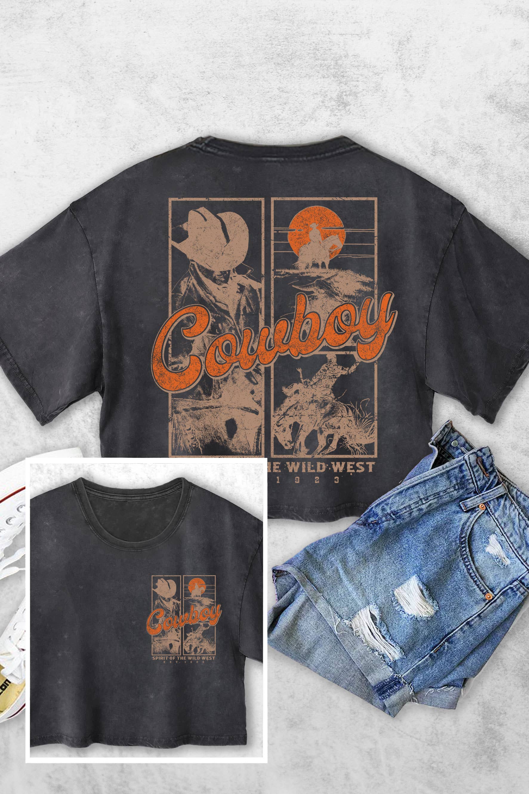 Cowboy Wild West F&b Women's Vintage Graphic Crop Top