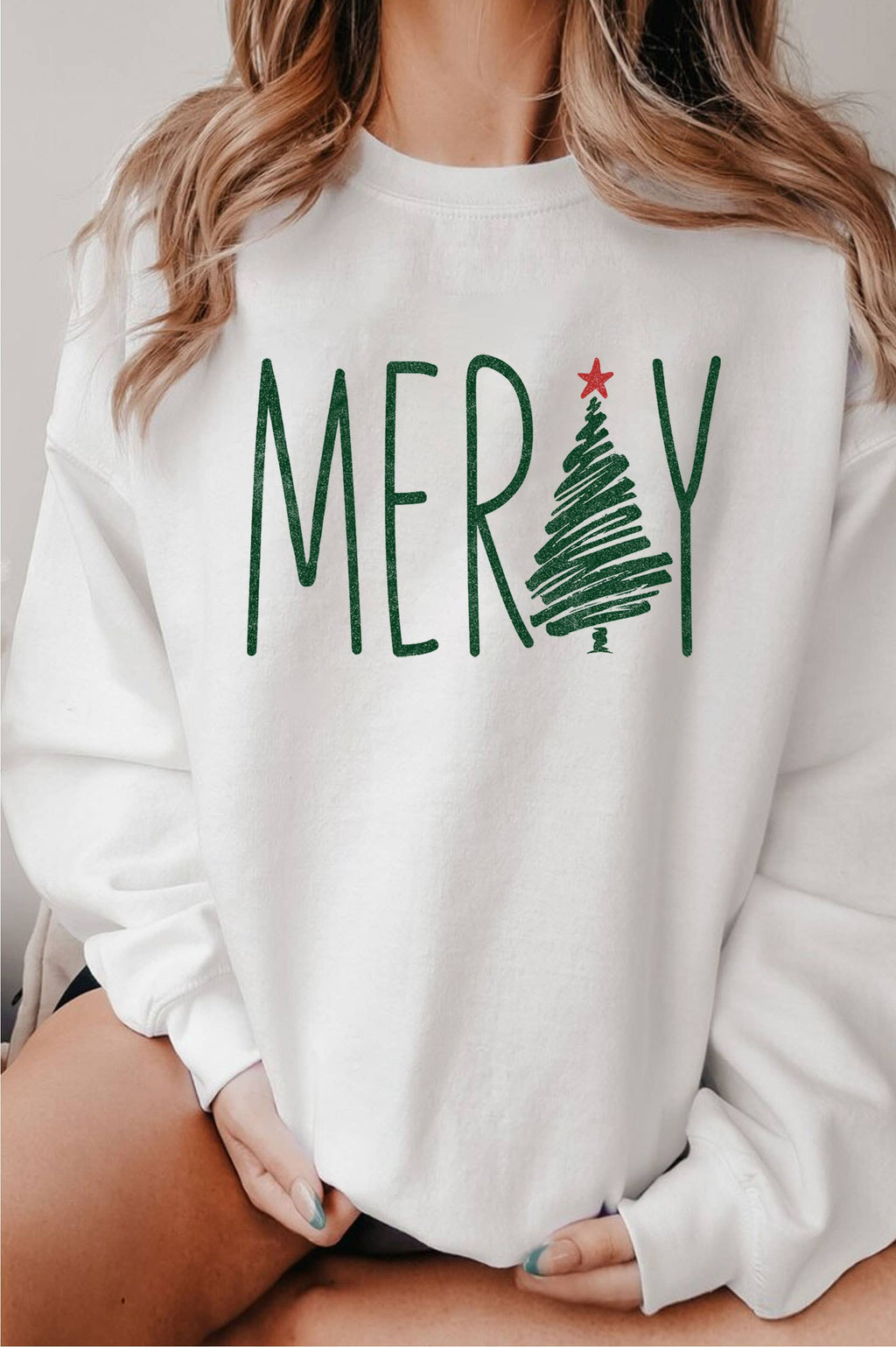 Merry Christmas Tree Graphic Brushed Sweatshirts