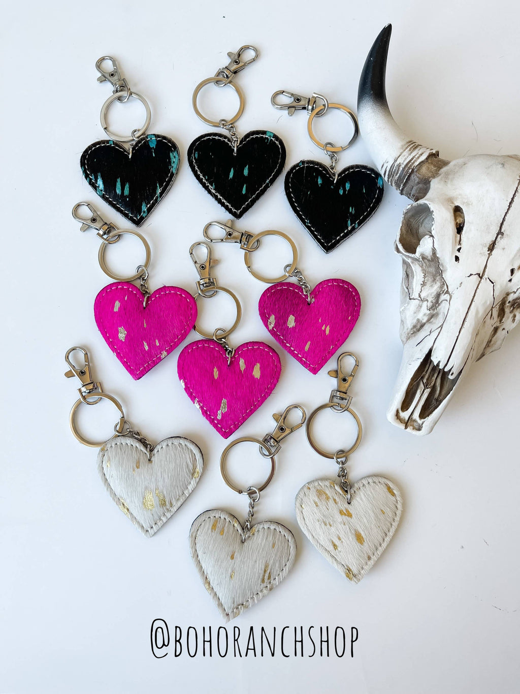 Western Heart Cowhide Hairon Keychain