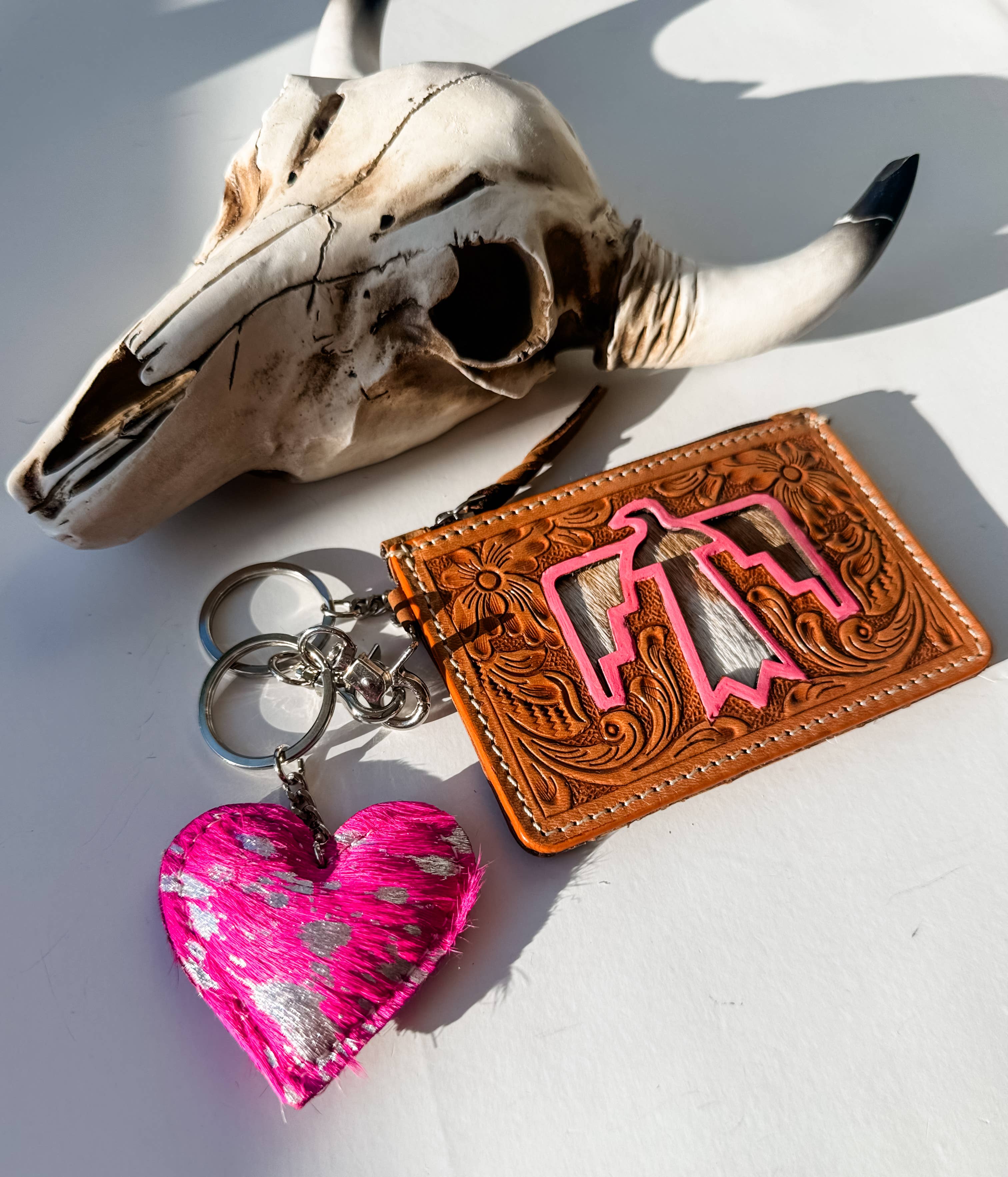Western Heart Cowhide Hairon Keychain