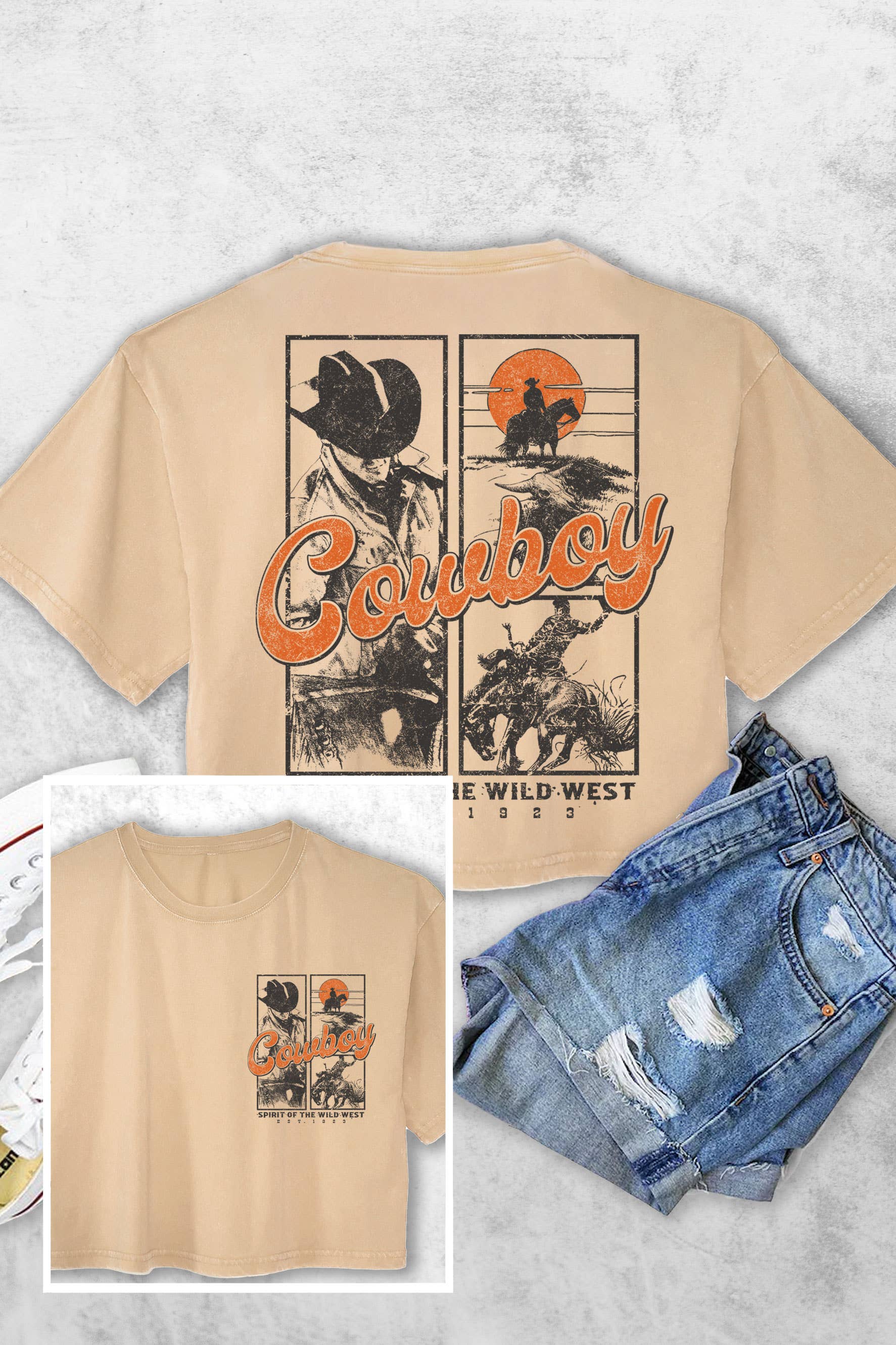 Cowboy Wild West F&b Women's Vintage Graphic Crop Top