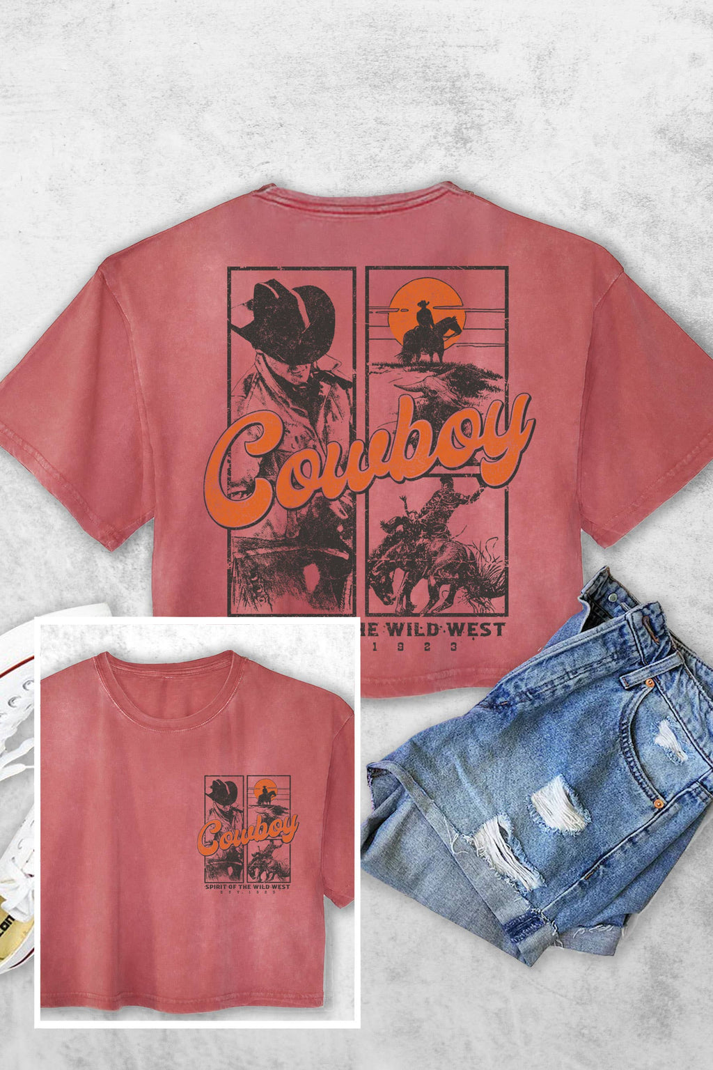 Cowboy Wild West F&b Women's Vintage Graphic Crop Top
