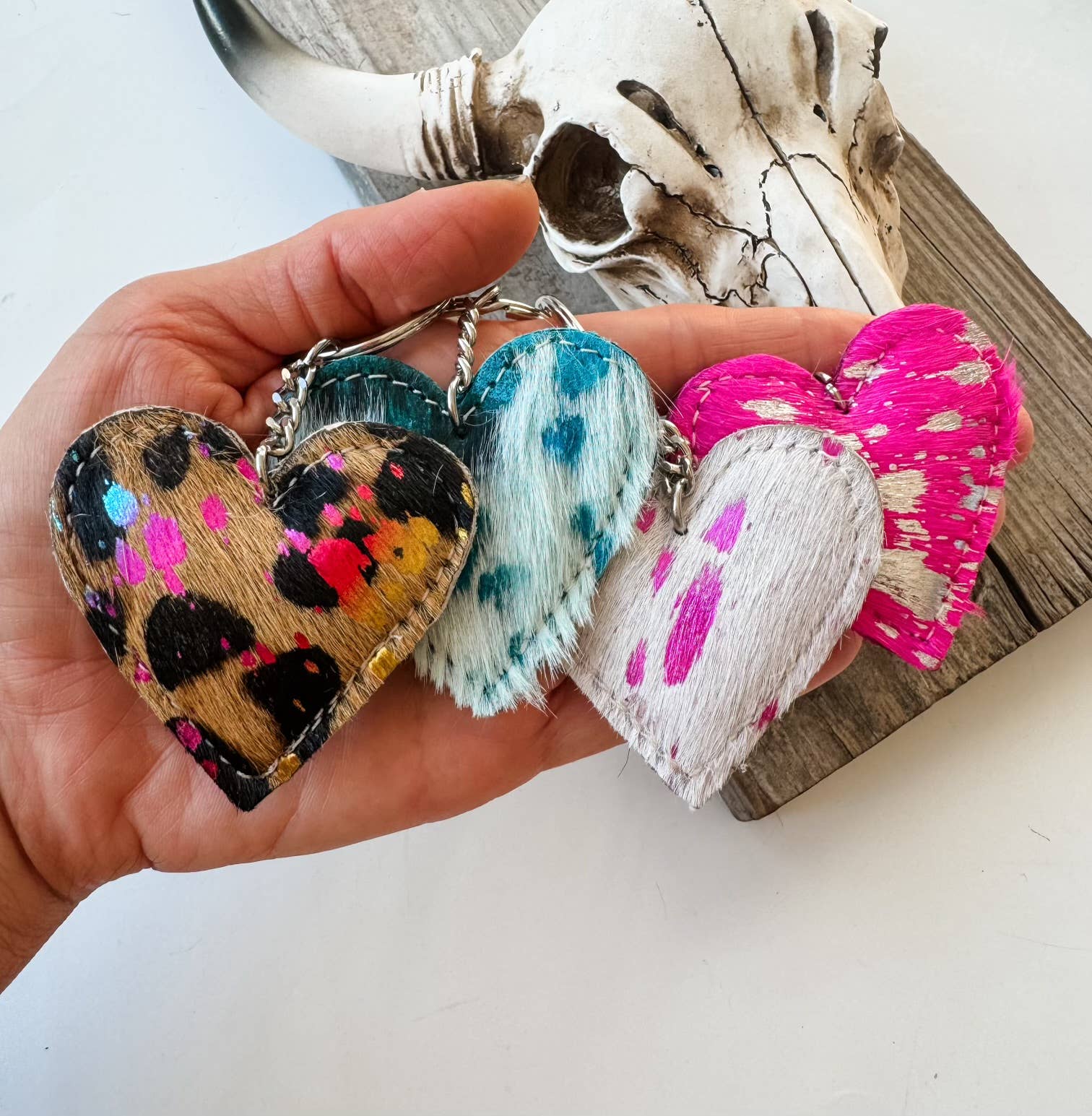 Western Heart Cowhide Hairon Keychain