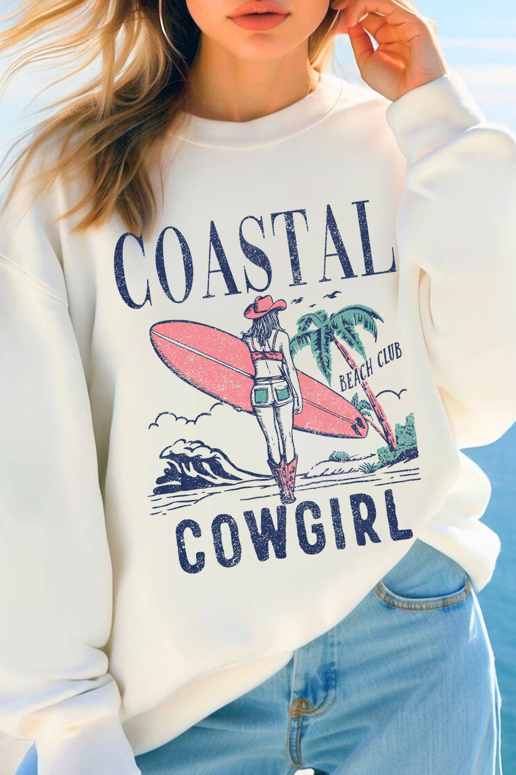 Coastal Cowgirl Beach Club Graphic Brushed Sweatshirts