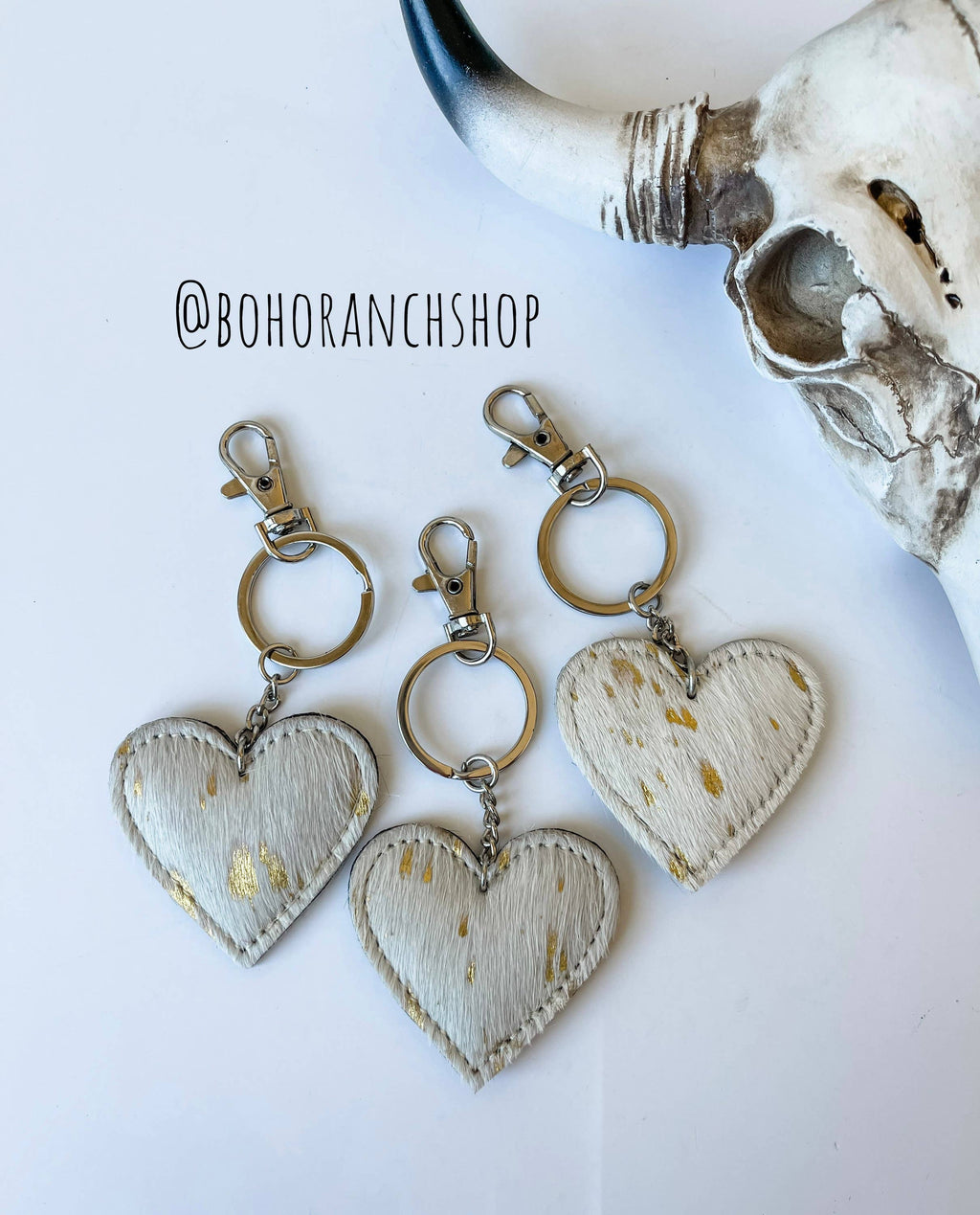 Western Heart Cowhide Hairon Keychain